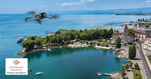 Vue drone du lac Léman à Thonon